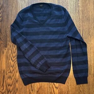 J. Crew Men's V-Neck Sweater in Navy and Black Stripes